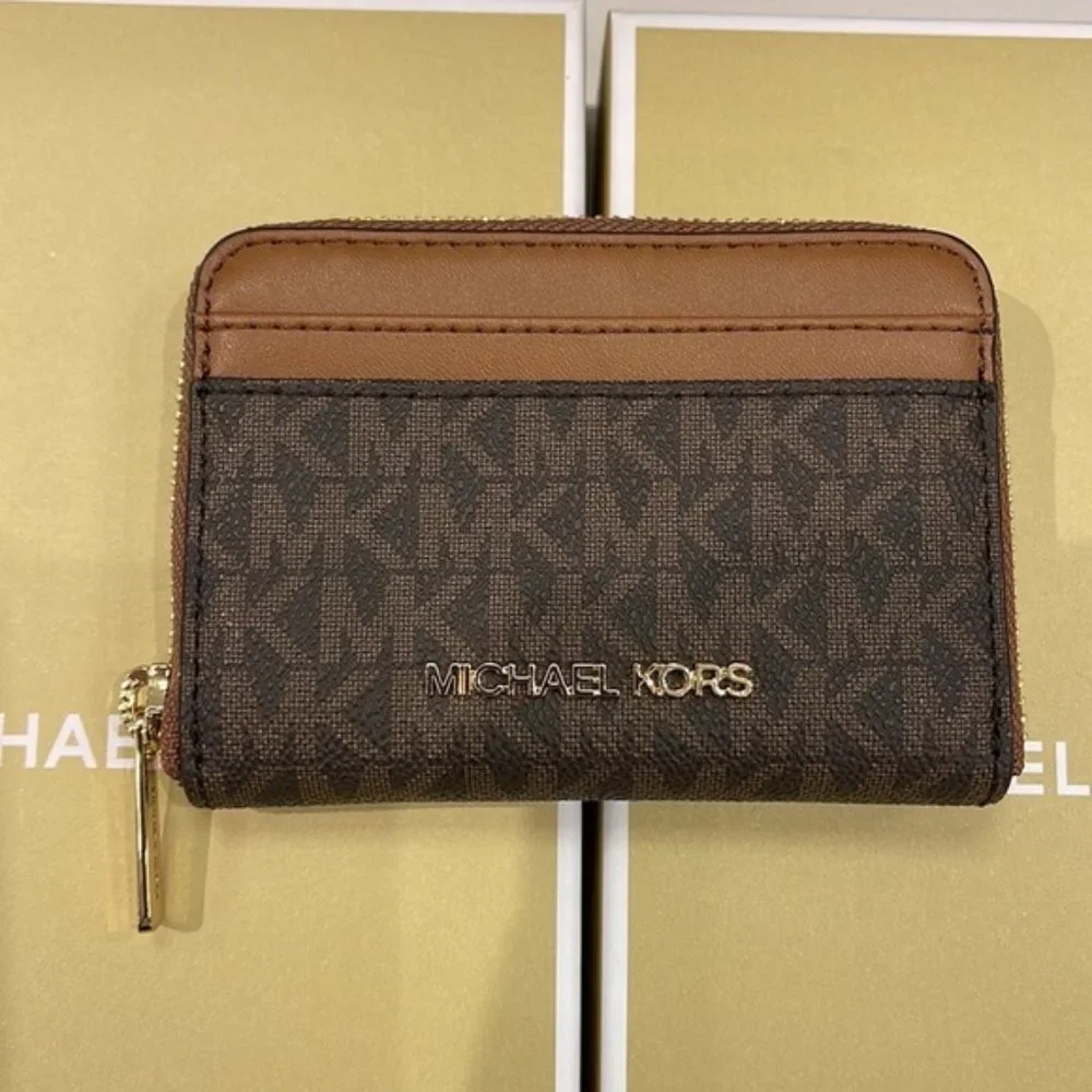 Michael Kors Jet Set Travel Medium Zip Around Card Case Brown - Picture 2 of 16